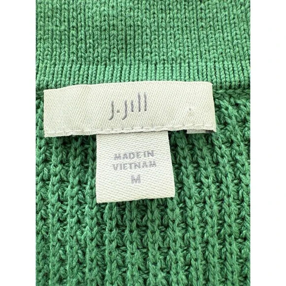 J. Jill Green Waffle Knit Collared Button Up Classic Cardigan Women's Size Med. - Picture 8 of 16